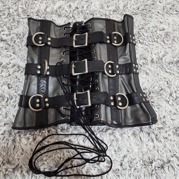 Vintage 90s Silver & Black Stormy Leather Bondage Corset - Picture 3 of 6